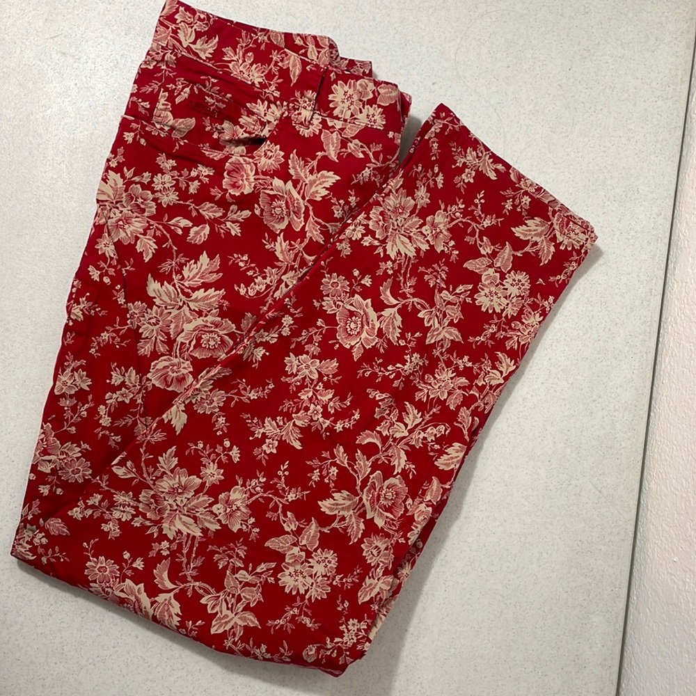 Lands' End Red Floral Cropped Pants